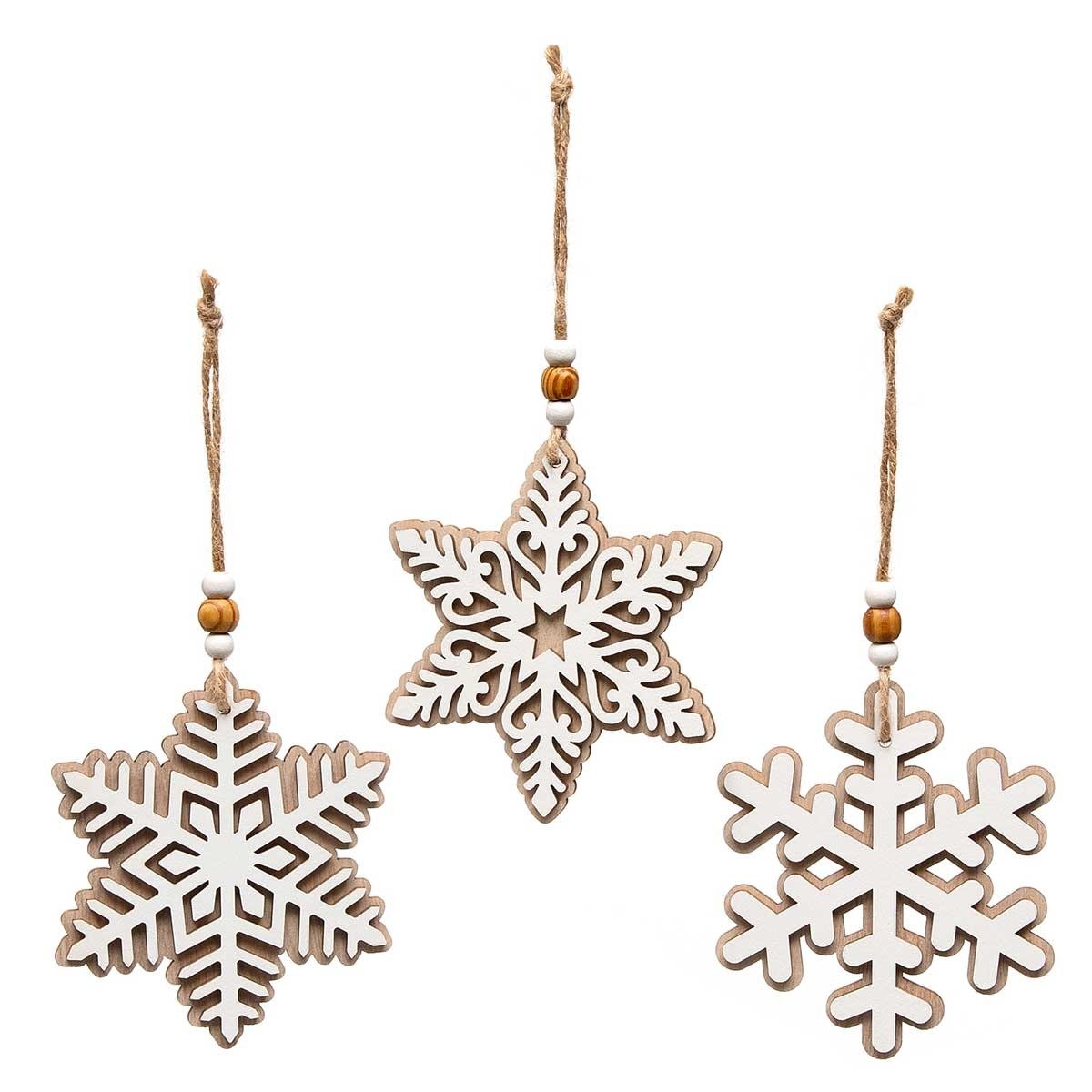 Beaded Wooden Snowflake Ornament (3-Styles)