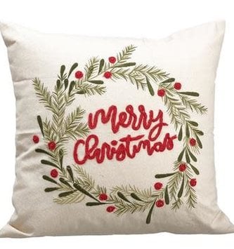 Square Embroidered Merry Christmas Pillow