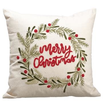 Square Embroidered Merry Christmas Pillow