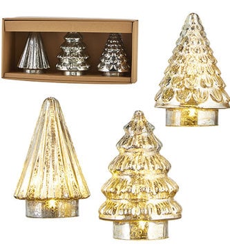 Set of 3 Mercury Glass Pre-Lit Trees (2-Colors)