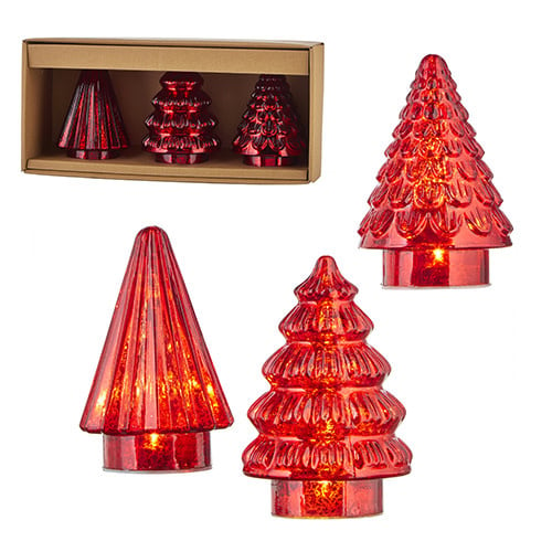 Set of 3 Mercury Glass Pre-Lit Trees (2-Colors)