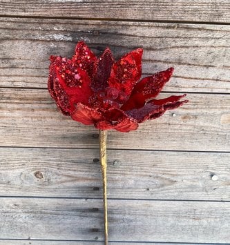 Jeweled Poinsettia Glitter Pick