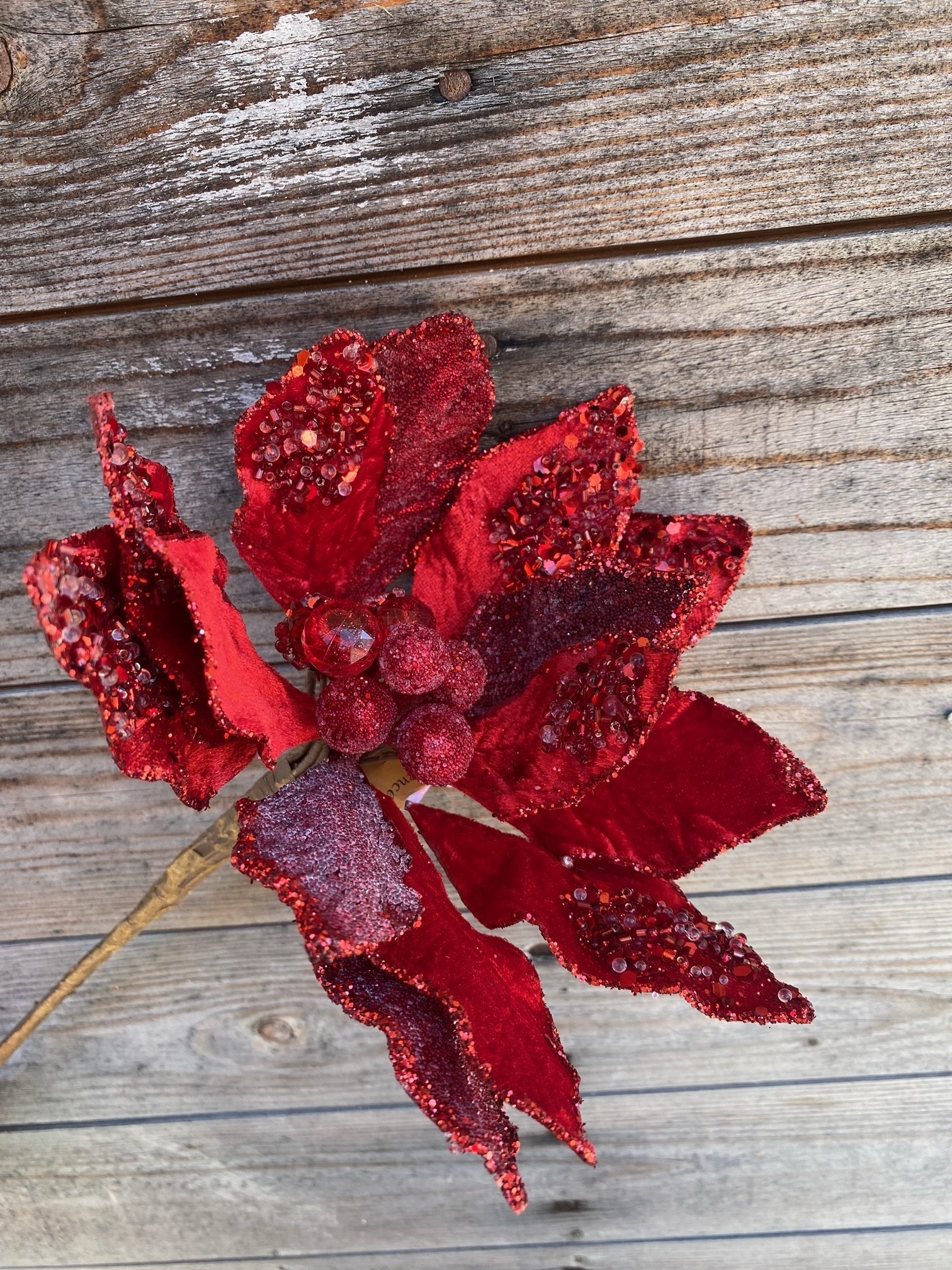 Jeweled Poinsettia Glitter Pick