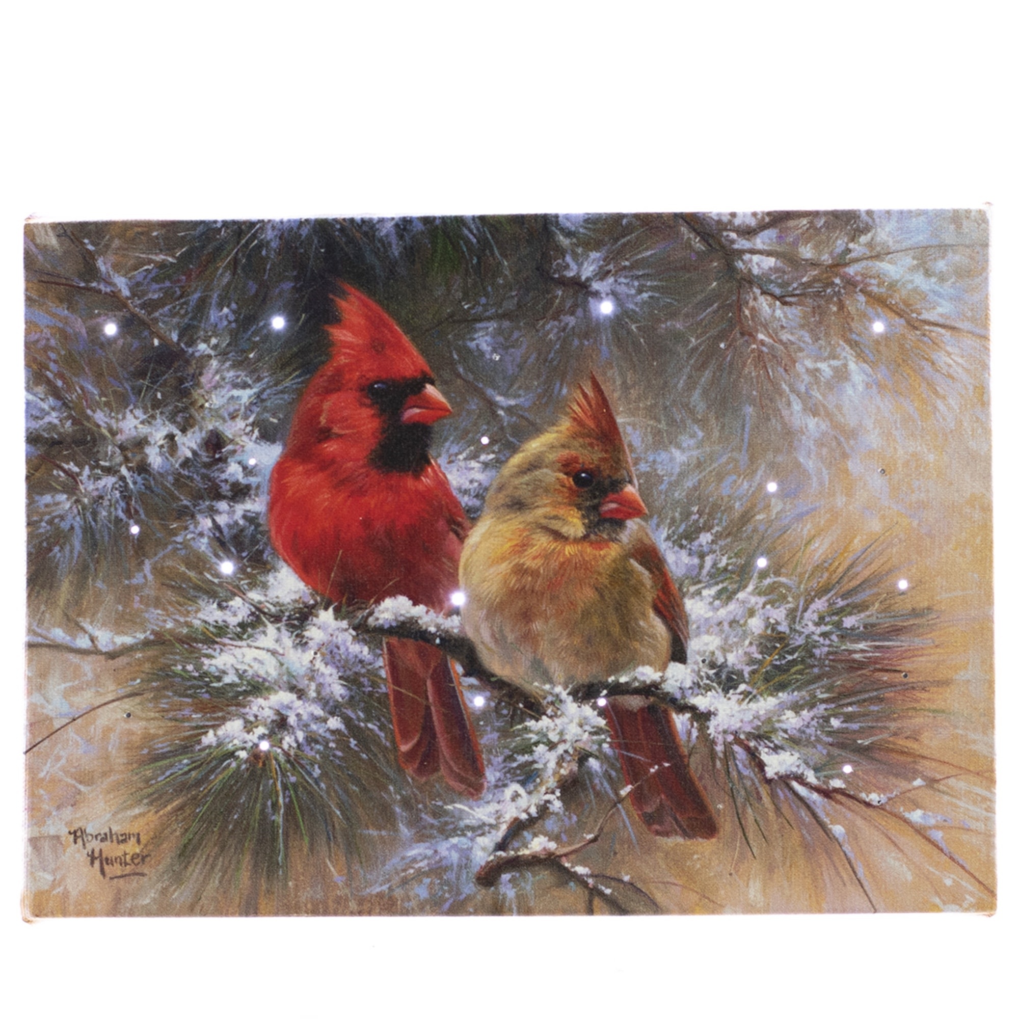 LED Tabletop Cardinal Couple on Snowy Branch Canvas