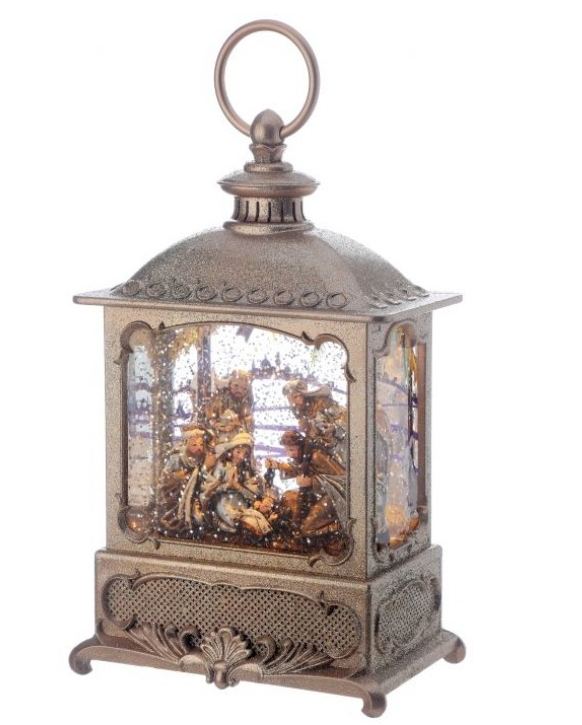 LED Golden Nativity Snow Globe Lantern