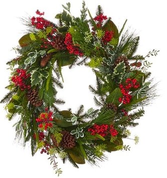 30" Mixed Greenery with Cones and Berries Wreath