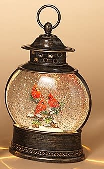 LED Bronze Round Cardinal Snowglobe Lantern (2-Styles)
