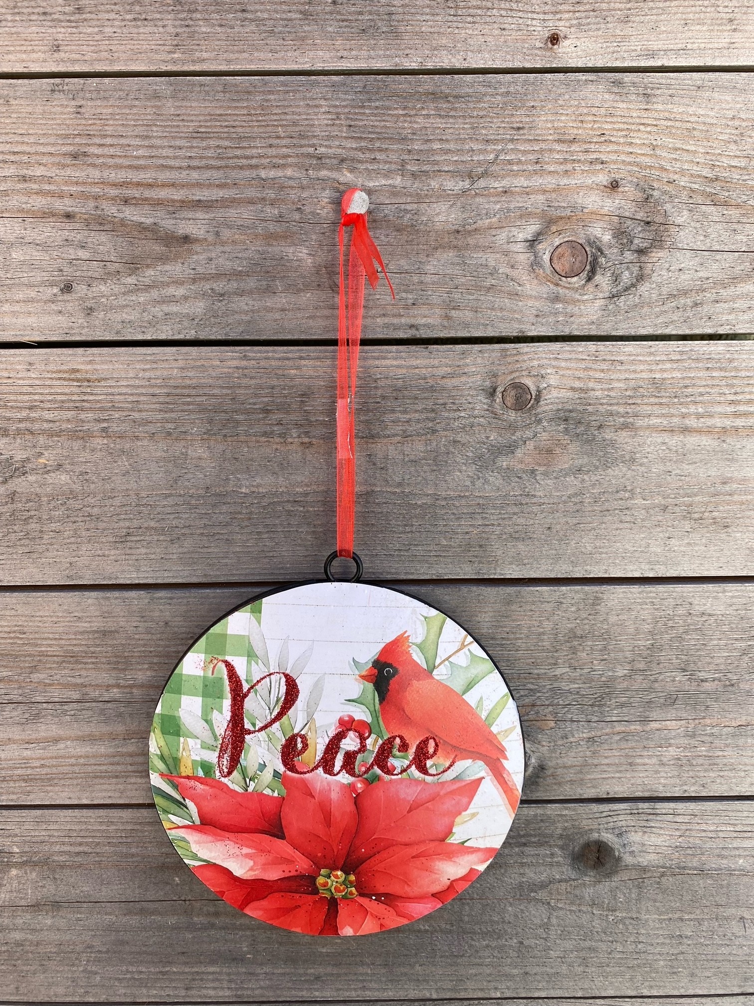 Round Disk Cardinal Poinsettia Ornament (3-Styles)