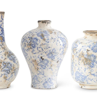 Antiqued Blue Floral Vase (3-Styles)
