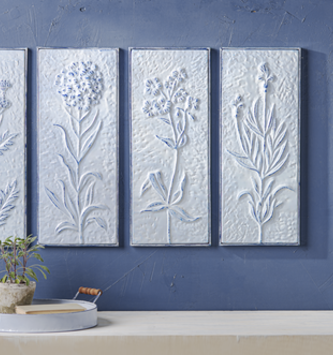 Blue & White Embossed Wildflower Print (4-Styles)