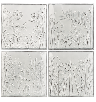 Brown & White Embossed Square Wildflower Print (4-Styles)