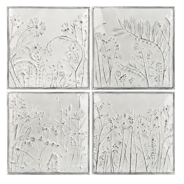 Brown & White Embossed Square Wildflower Print (4-Styles)