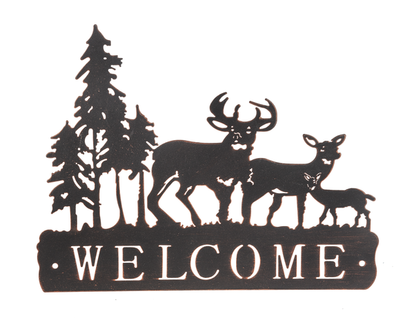 Wall Mounted Deer & Tree Metal Welcome Sign