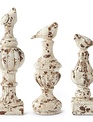 Set of 3 Whitewashed Finials w/ Birds