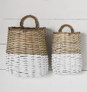 White Washed Two-Tone Wall Basket
