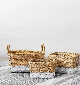 Two-Tone Woven Rectangular Basket (3-Sizes)