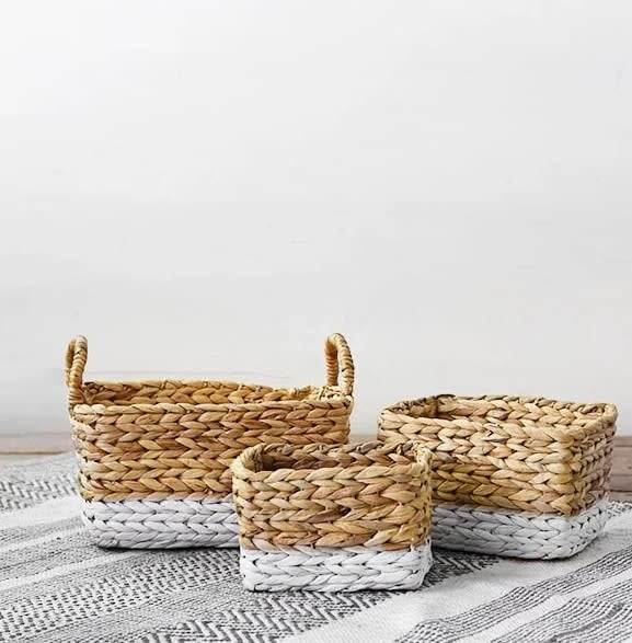 Two-Tone Woven Rectangular Basket (3-Sizes)