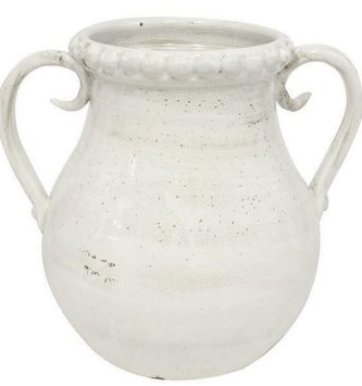 Large White Crackle Urn W/Handles