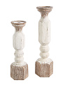 Set of 2 Wooden Carved Candlesticks