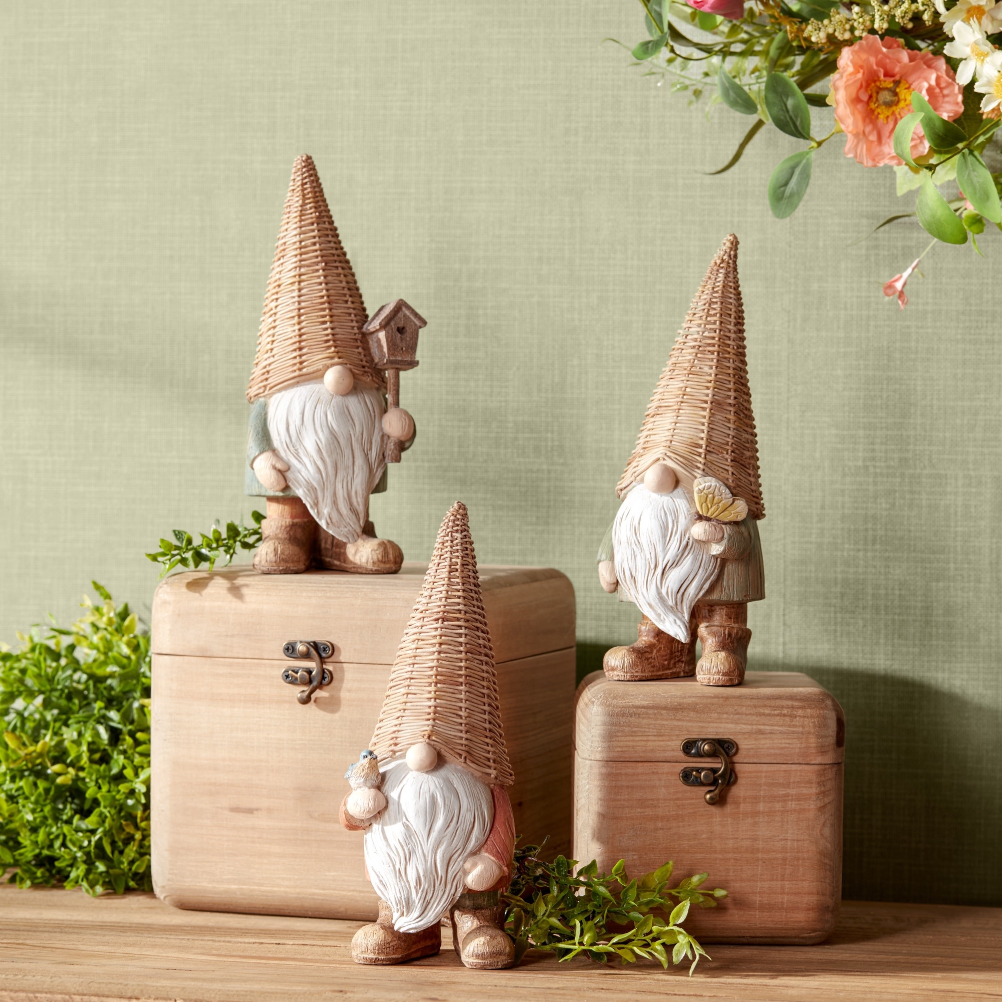 Small Basket Hat Garden Gnome (3-Styles)