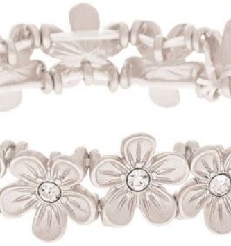 Mini Silver Flowers w/ Crystals Bracelet