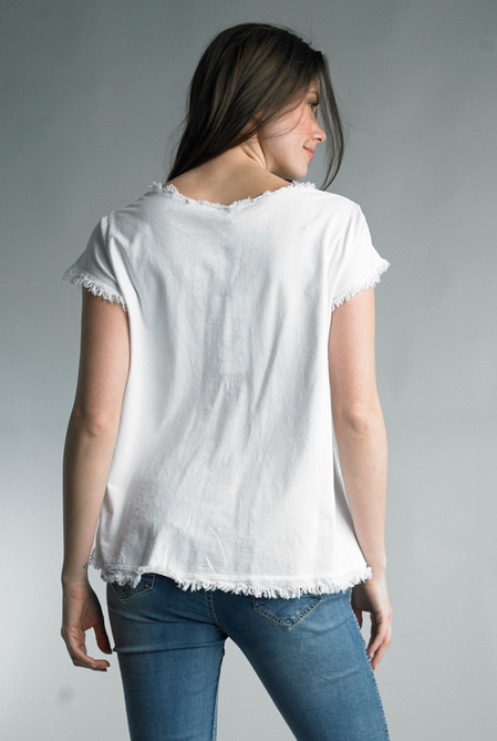 Tempo Paris Cap Sleeve Frayed Edge Top By: Tempo Paris (3-Colors)