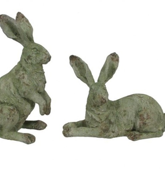 Set of 2 Weathered Garden Bunnies