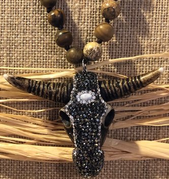 Natural Beaded Southwestern Steer Necklace