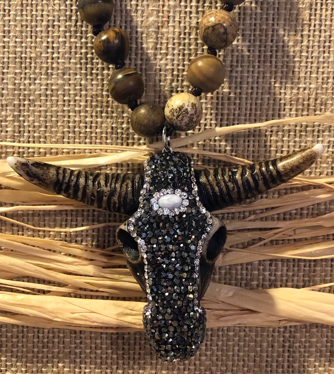 Natural Beaded Southwestern Steer Necklace