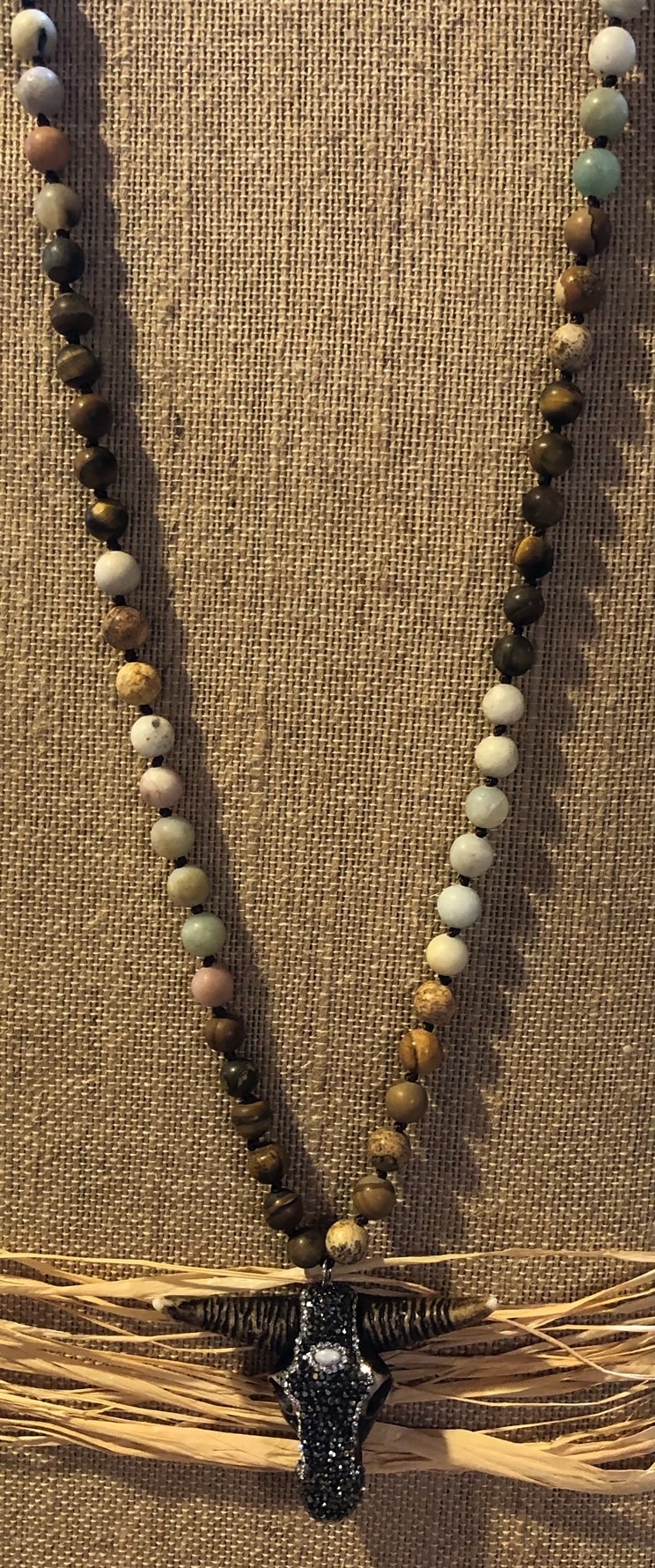 Natural Beaded Southwestern Steer Necklace
