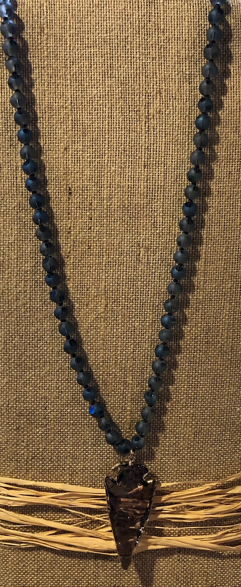 Blue Beaded Arrowhead Necklace