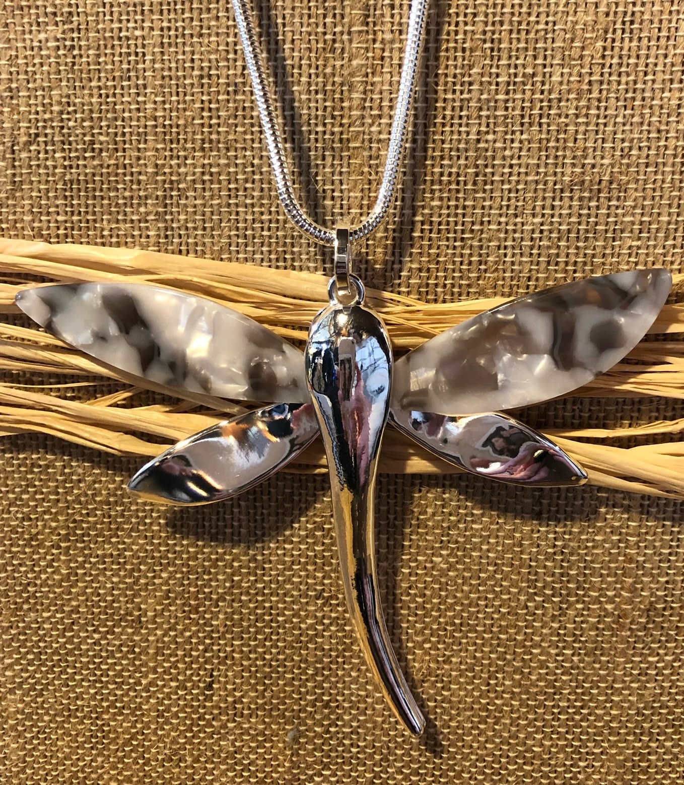Gray Swirl Dragonfly Necklace