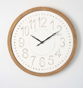 Round Wooden Metal Wall Clock