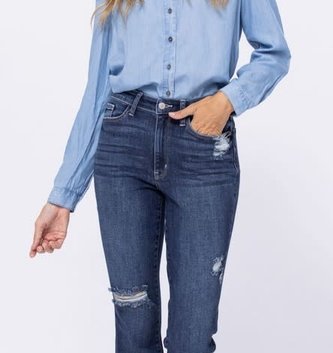 Judy Blue Hi-Rise Distressed Boyfriend Jean By: Judy Blue