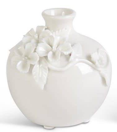 Short White 3-D Floral Ceramic Vase (2-Styles)