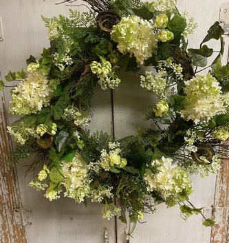 Custom Pinnacle Hydrangea & Birds Nest Wreath