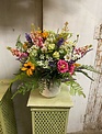 Custom Cottage Rose & Wildflowers in Ceramic Container Arrangement