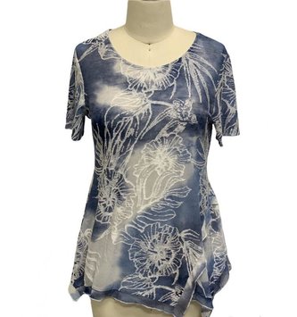 Half Sleeve Sea Blue Asymmetric Top