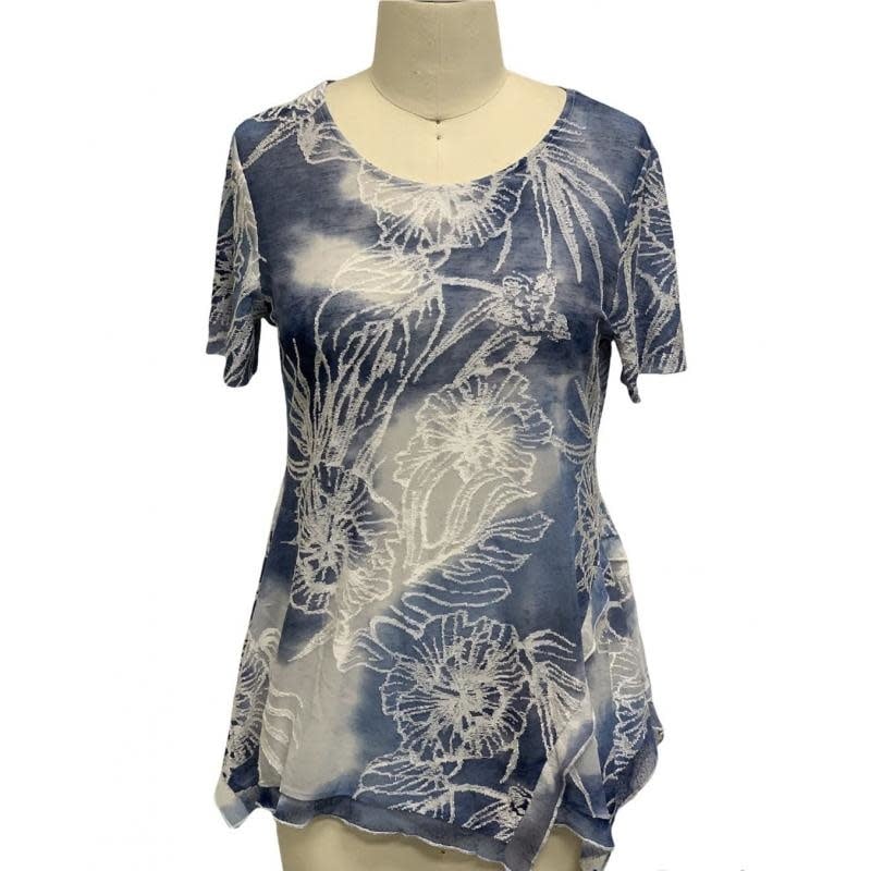 Half Sleeve Sea Blue Asymetric Top