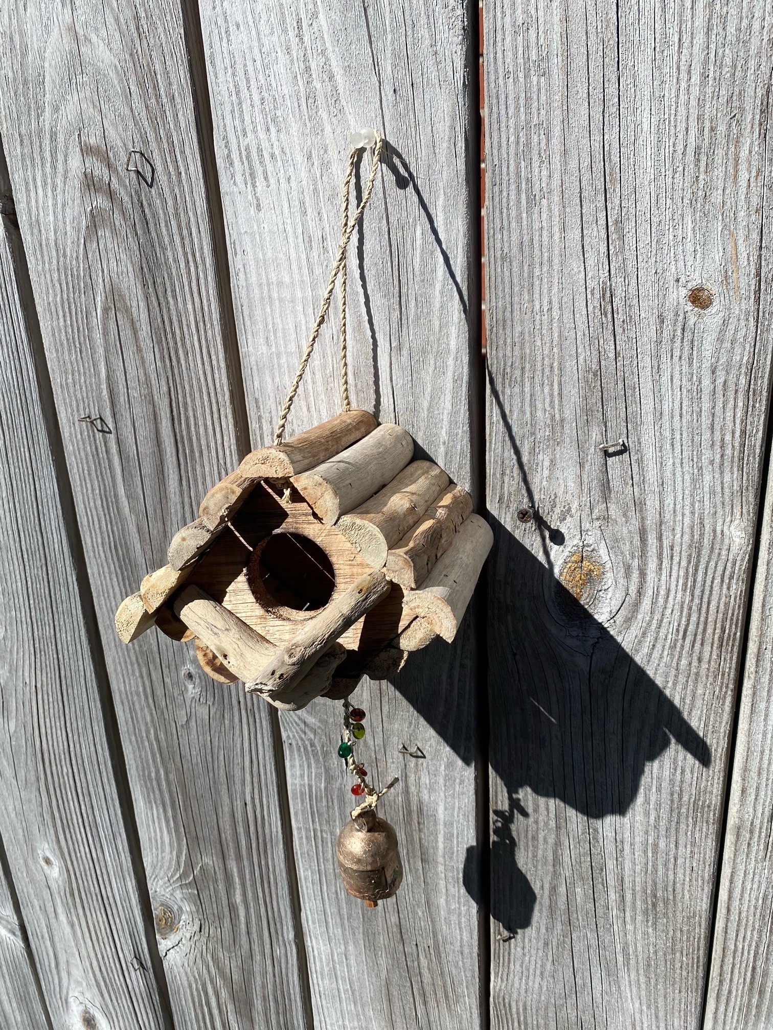 Small Driftwood Hanging Birdhouse w/ Bell (2-Styles)