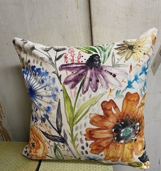 Indoor Outdoor Watercolor Wildflower Pillow