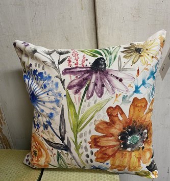 Indoor Outdoor Watercolor Wildflower Pillow
