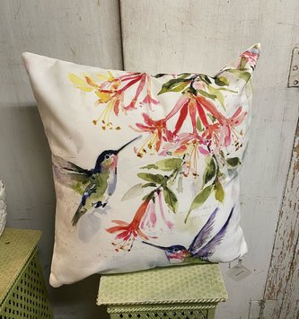 Indoor Outdoor Watercolor Hummingbird Pillow