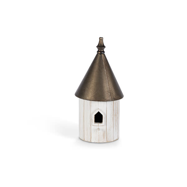 Metal Top White Wooden Birdhouse
