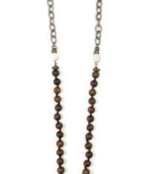 Knotted Wooden Beads w/ Peace Sign Pendant Necklace