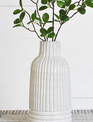 12" White Ceramic Ridged Vase