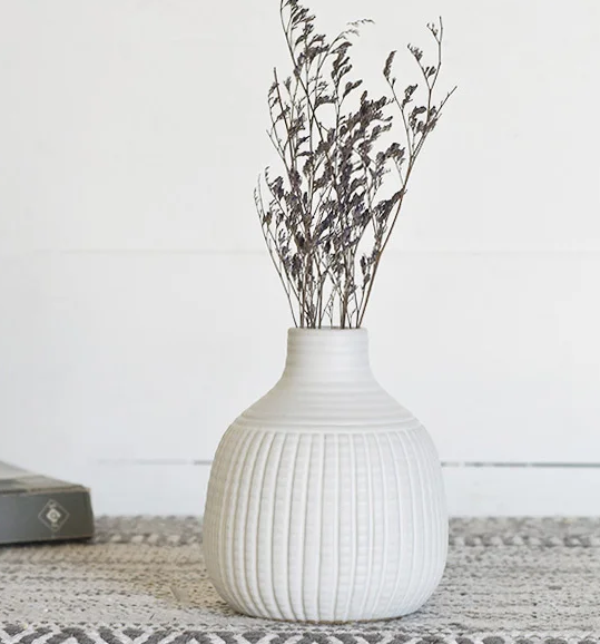 White Striped Textured Vase