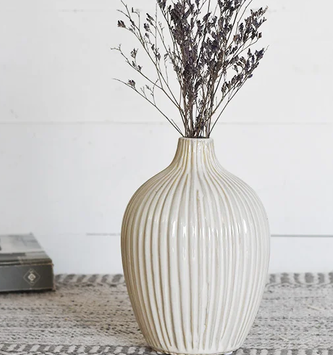 7" White Striped Vase