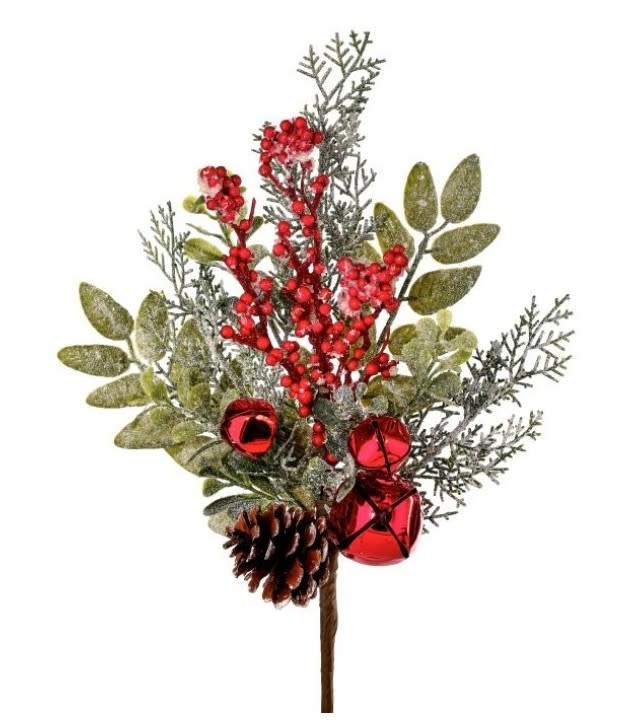 15" Frosted Jingle Bell Berry Spray