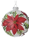 Round Glass Poinsettia Cardinal Ornament